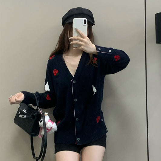 2025SS Rose and Bird Jacquard Cardigan THOM TREND