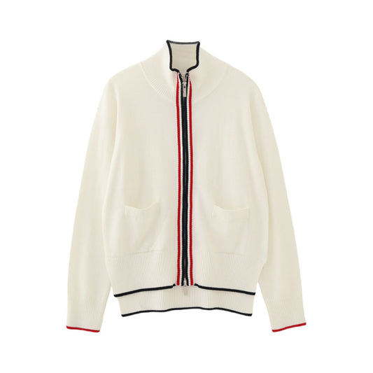 Stand collar double zip wool sweater