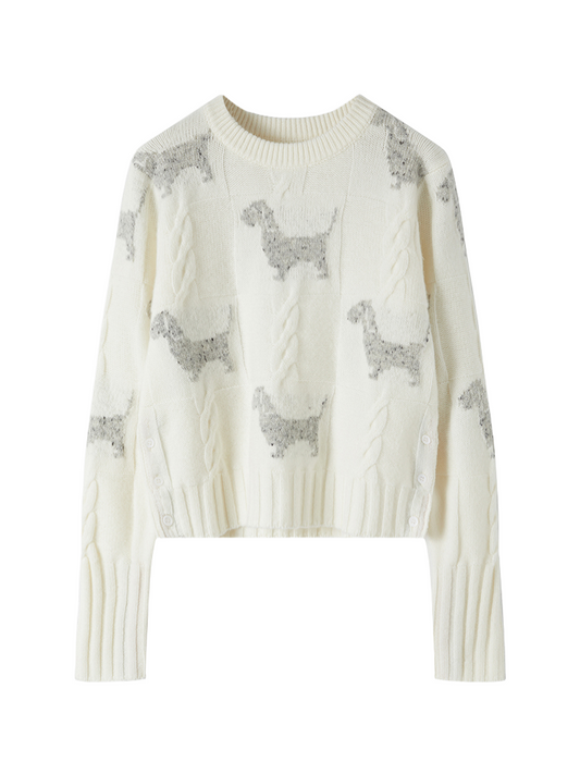 Puppy Intarsia Crew Neck Sweater THOM TREND