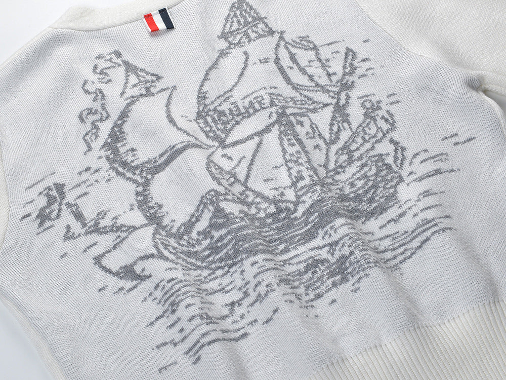 Four-Stripe Pink V-Neck Cardigan(副本) THOM TREND