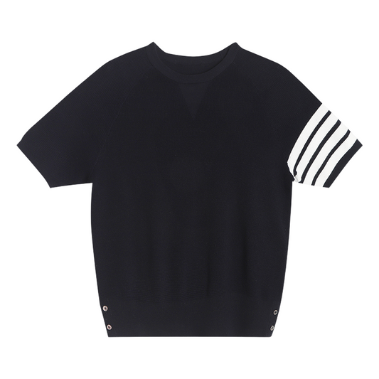 Ladies V-neck ribbed knit short sleeves(副本) THOM TREND