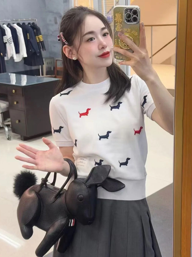2025SS Women's Puppy Embroidered T-shirt THOM TREND