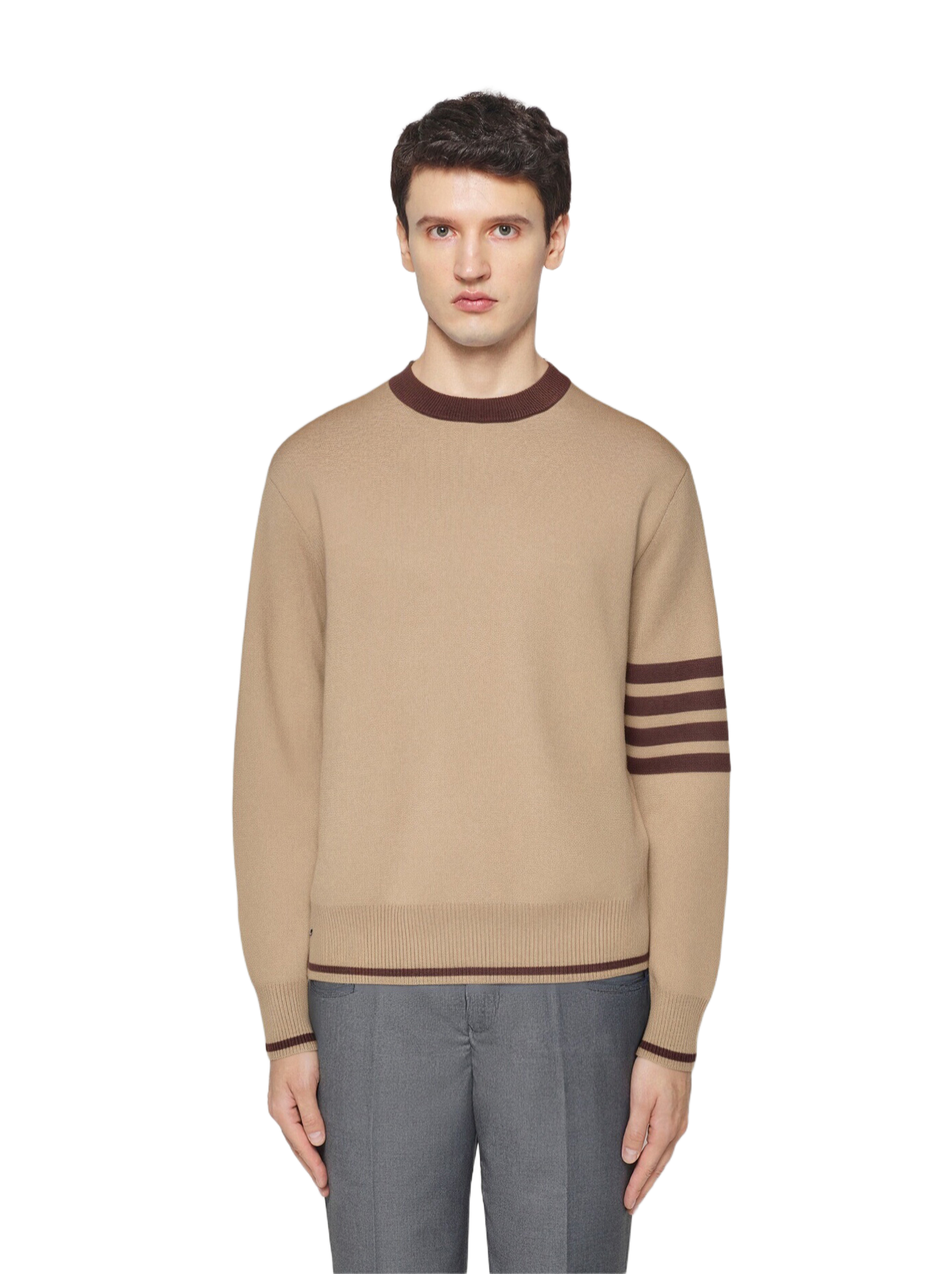 2025SSS Khaki color-block sweater THOM TREND
