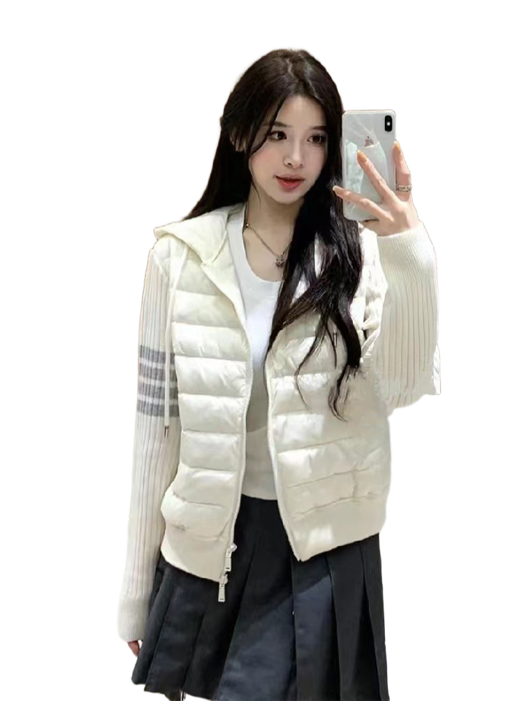 THOM Hooded down jacket with patchwork knitting THOM TREND