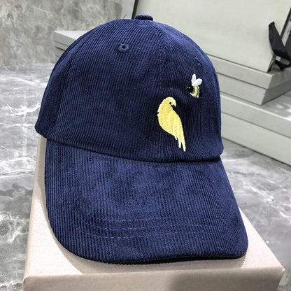 Corduroy Bee and Bird Embroidered Baseball Cap THOM TREND