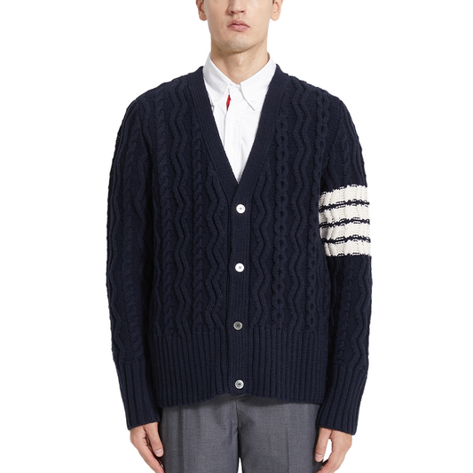 Classic Striped Cable Sweater Jacket THOM TREND