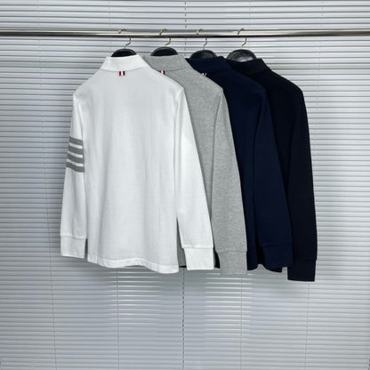2025SS Four-bar lapel long-sleeved T-shirt THOM TREND
