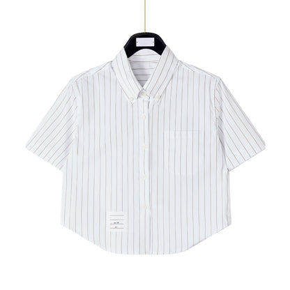 2025SS Women's vertical striped cropped shirt THOM TREND