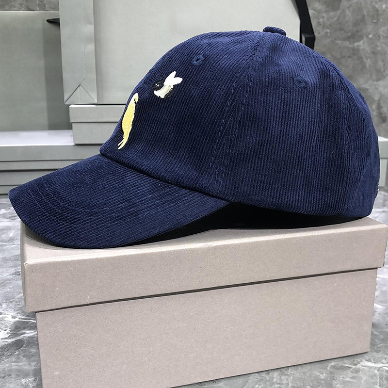 Corduroy Bee and Bird Embroidered Baseball Cap THOM TREND