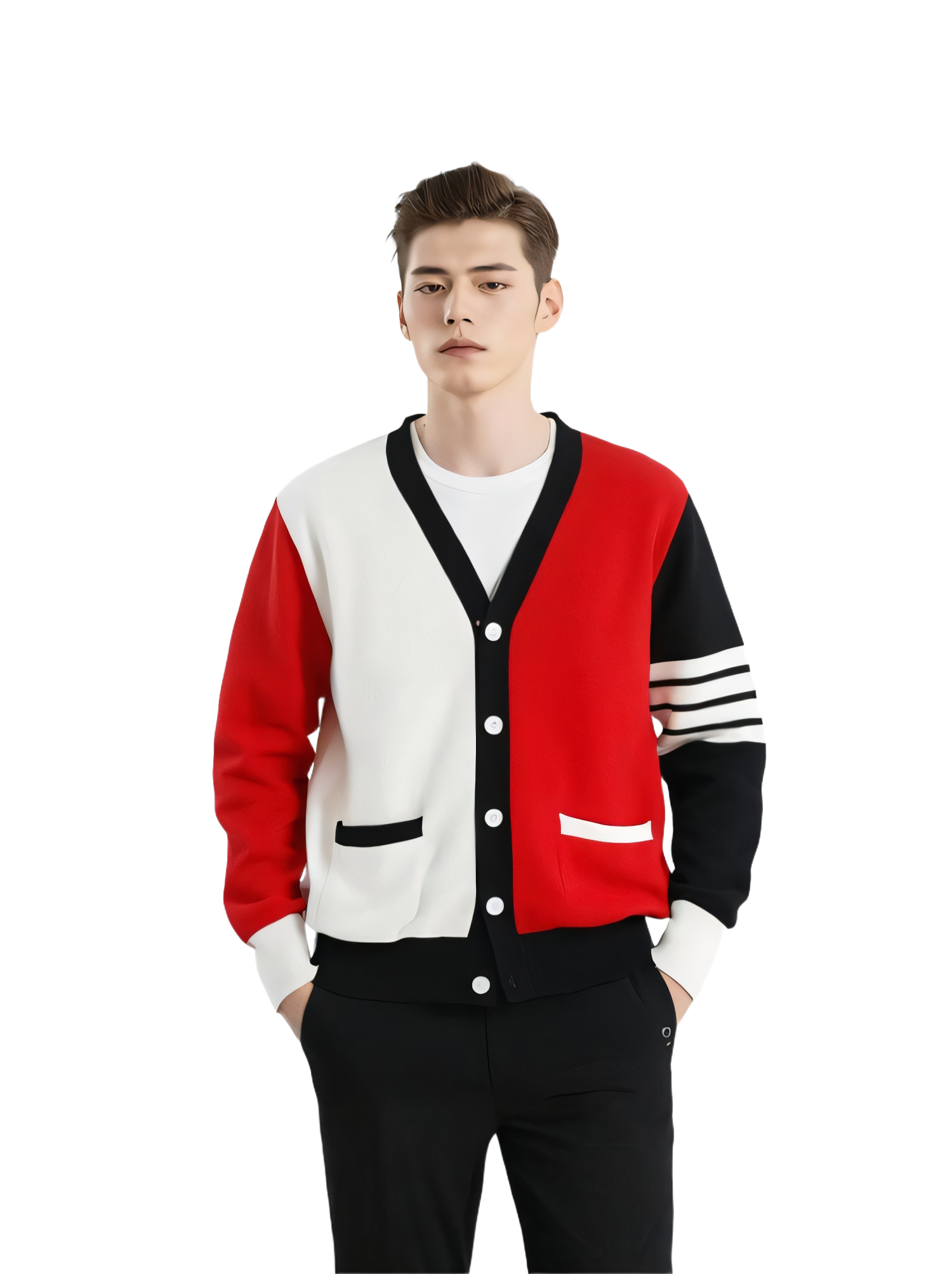 Men's Colorblock Knitted Sweater Jacket THOM TREND