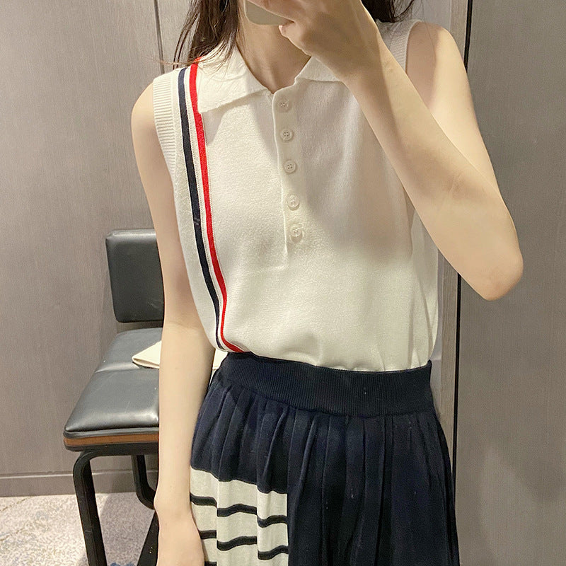 Sleeveless lapel white top