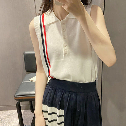 Sleeveless lapel white top