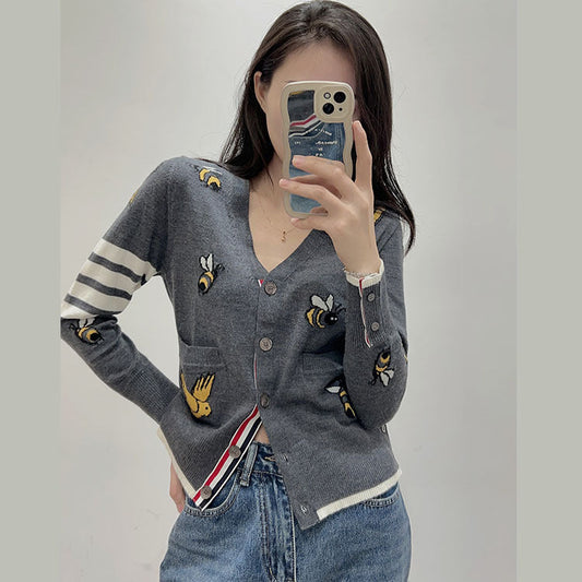 2025SS  Bee and bird embroidered cardigan THOM TREND