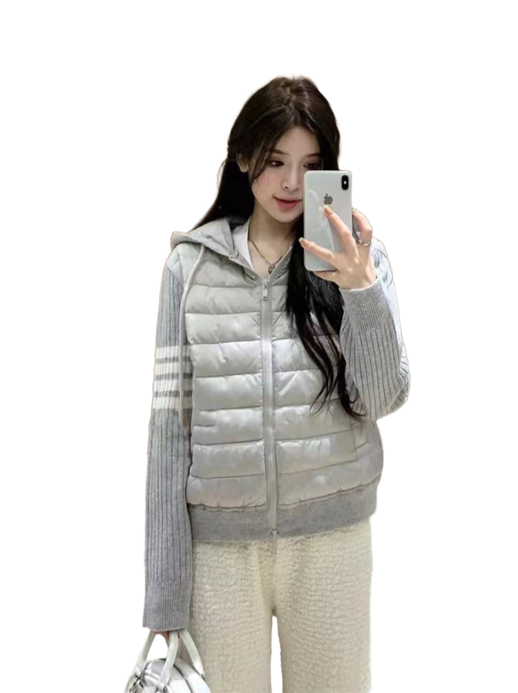 THOM Hooded down jacket with patchwork knitting THOM TREND