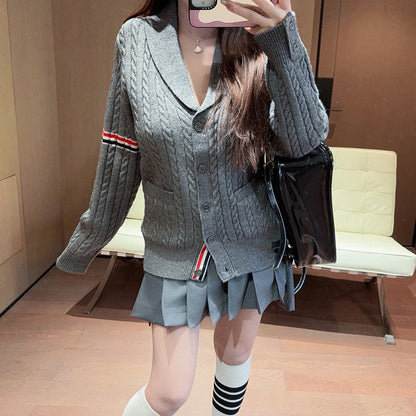 Lapel knitted sweater jacket