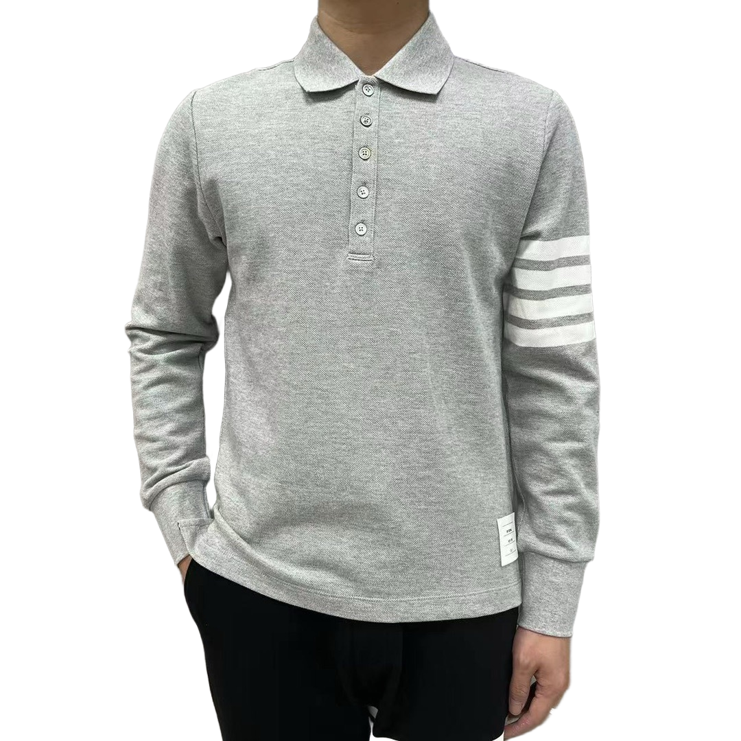 2025SS Four-bar lapel long-sleeved T-shirt THOM TREND