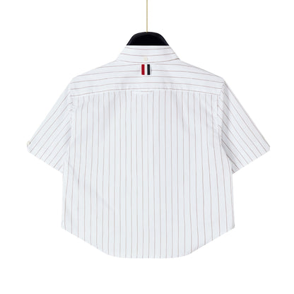 2025SS Women's vertical striped cropped shirt THOM TREND