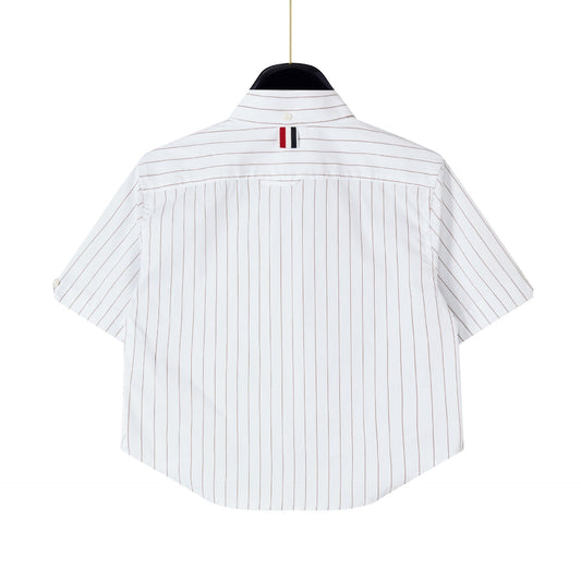 2025SS Women's vertical striped cropped shirt THOM TREND