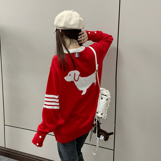 Puppy Embroidered Short Sleeve Sweater（副本） THOM TREND