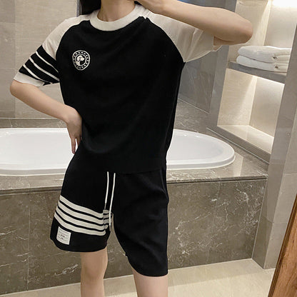 Colorblock knitted short-sleeved T-shirt