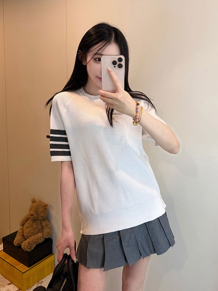 Ladies V-neck ribbed knit short sleeves（副本） THOM TREND
