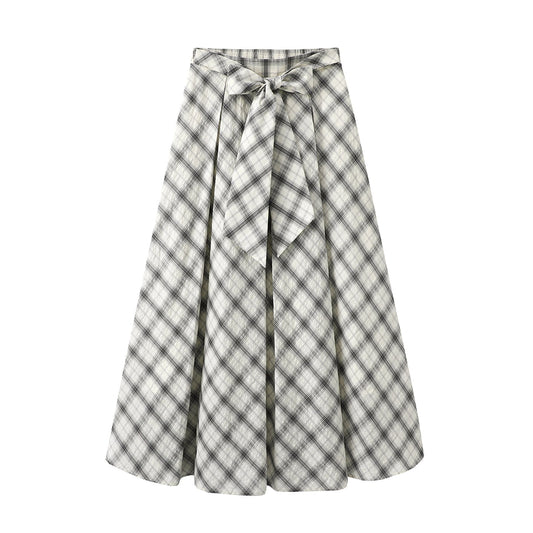 2025SS Plaid A-line midi skirt THOM TREND