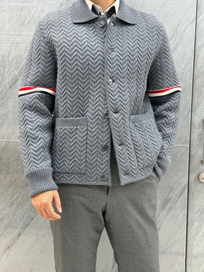 Unisex Herringbone Cardigan Jacket THOM TREND