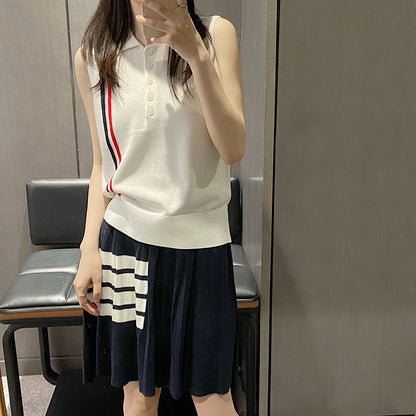 Sleeveless lapel white top