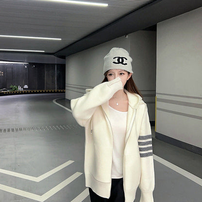 Hooded zip-up cardigan