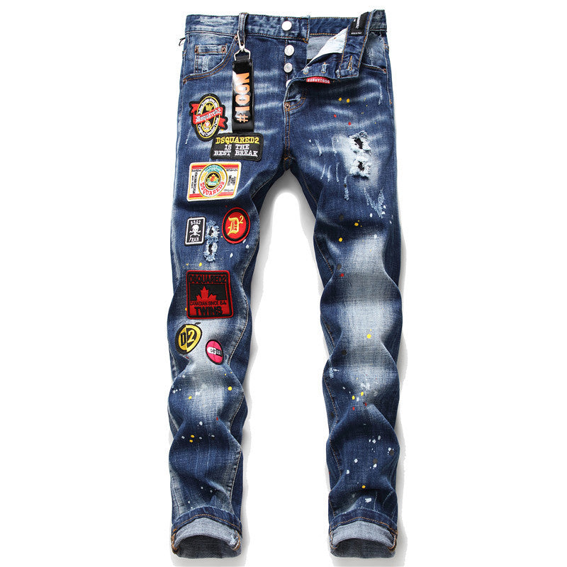 New-DSQ2 Maple leaf hole badge Jeans