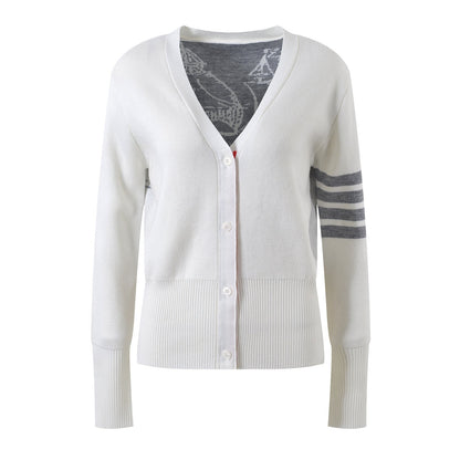 Four-Stripe Pink V-Neck Cardigan（副本） THOM TREND