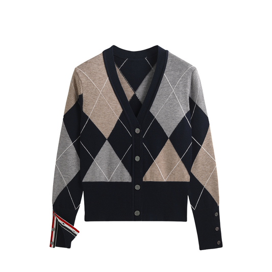 2025SS Diamond-patterned contrast cardigan THOM TREND