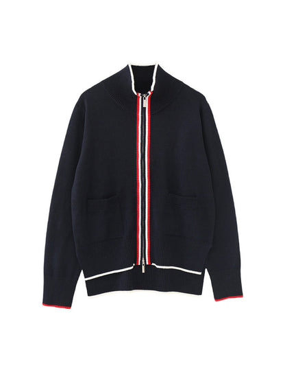 Stand collar double zip wool sweater