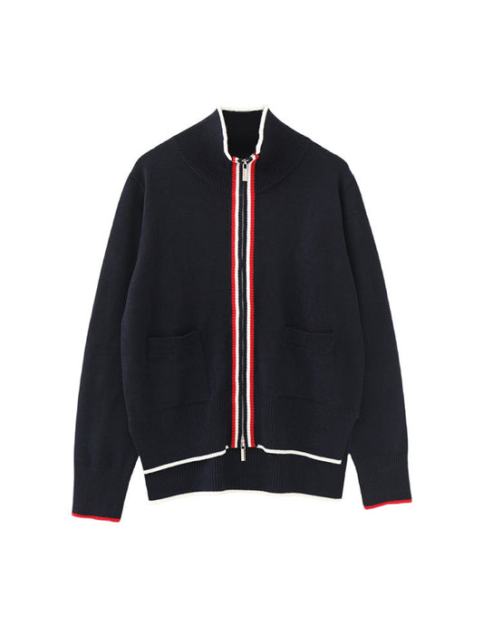 Stand collar double zip wool sweater