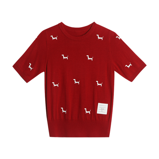 2025SS Women's Puppy Embroidered T-shirt THOM TREND