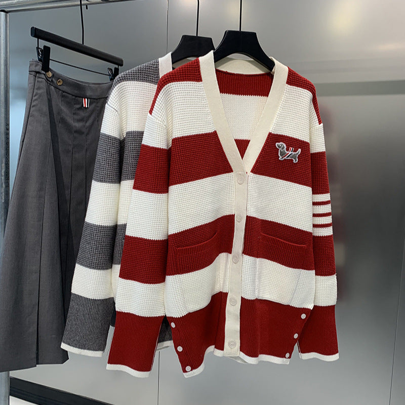 Puppy Embroidered V-Neck Cardigan