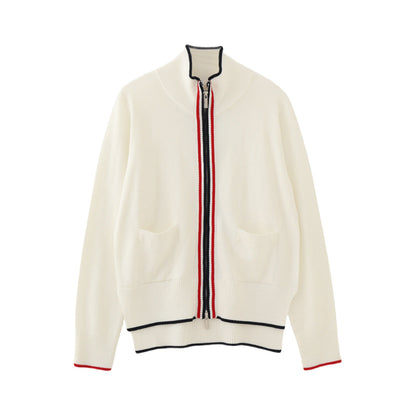 Stand collar double zip wool sweater