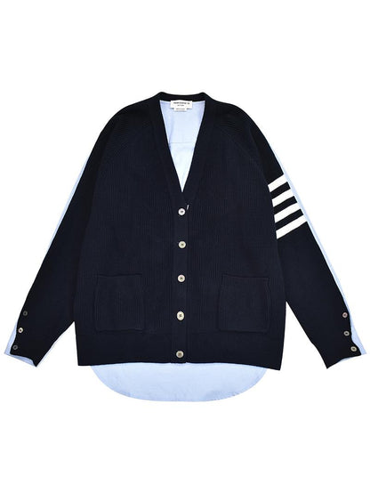 Grey Four-Bar Contrast Sweater Jacket THOM TREND