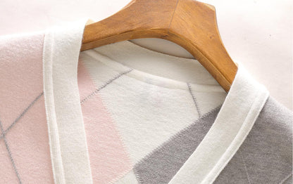 2025SS Diamond-patterned contrast cardigan THOM TREND