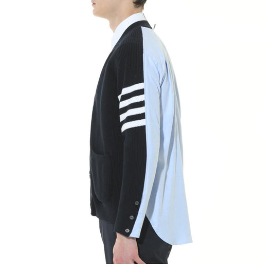 Grey Four-Bar Contrast Sweater Jacket THOM TREND