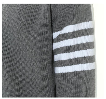 Grey Four-Bar Contrast Sweater Jacket THOM TREND