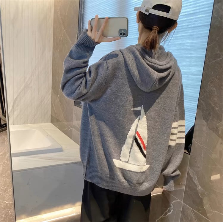 THOM  Sailboat jacquard hoodie THOM TREND