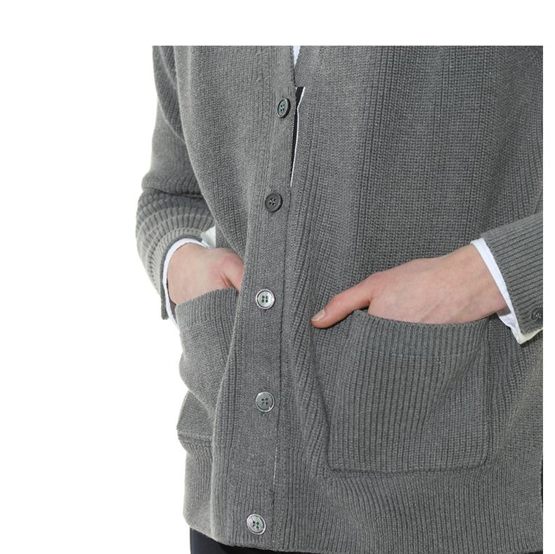 Grey Four-Bar Contrast Sweater Jacket THOM TREND