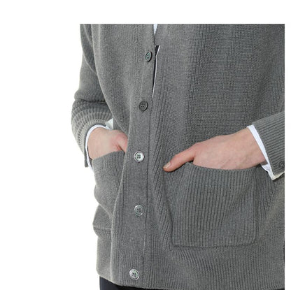 Grey Four-Bar Contrast Sweater Jacket THOM TREND