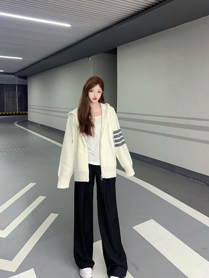 Hooded zip-up cardigan