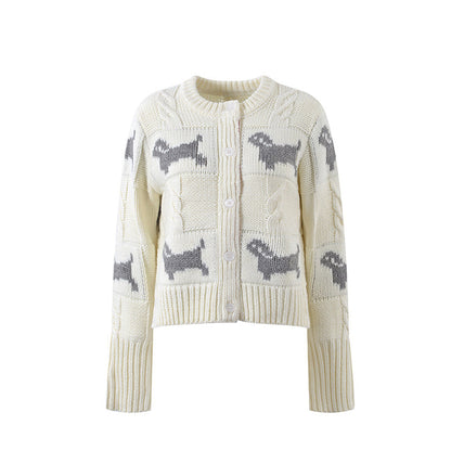Women's Puppy Cardigan Crew Neck Sweater THOM TREND