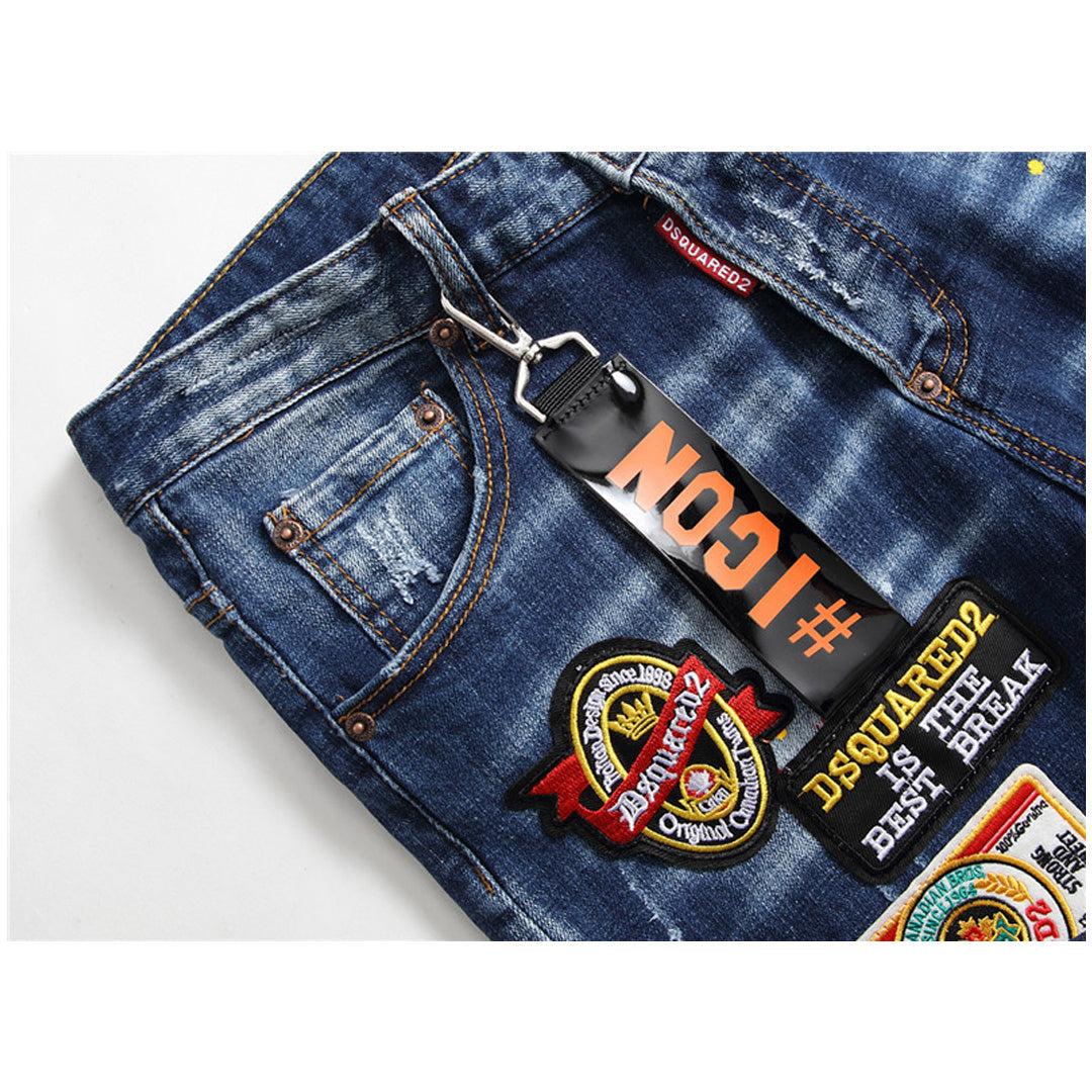 New-DSQ2 Maple leaf hole badge Jeans
