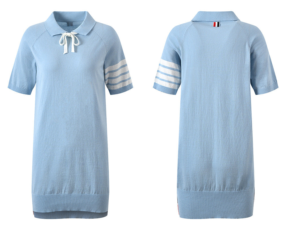Polo lapel knitted short sleeve dress