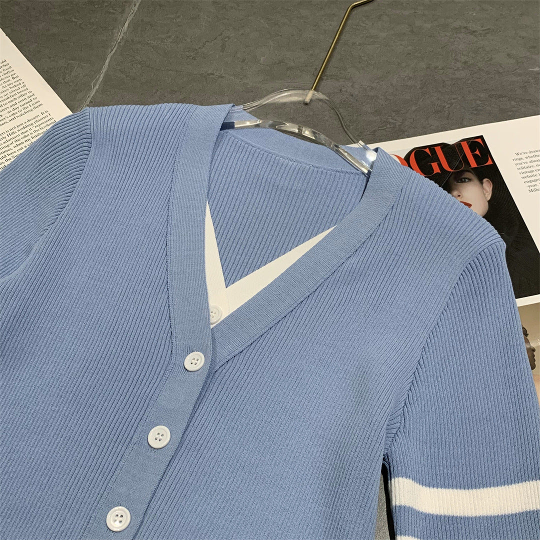 Sexy faux two-piece knitted cardigan THOM TREND