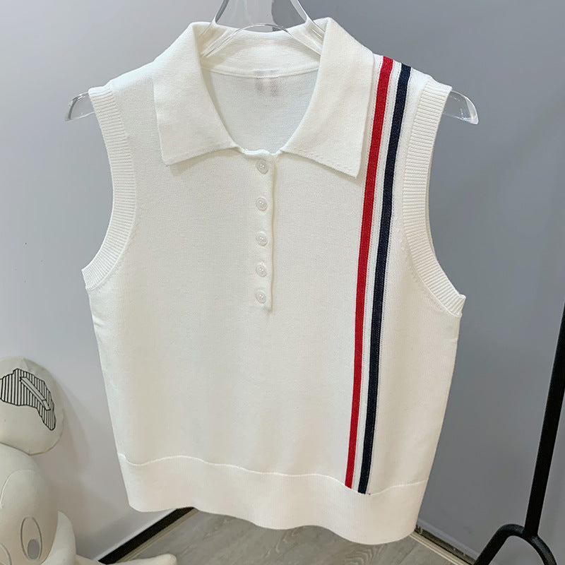 Sleeveless lapel white top